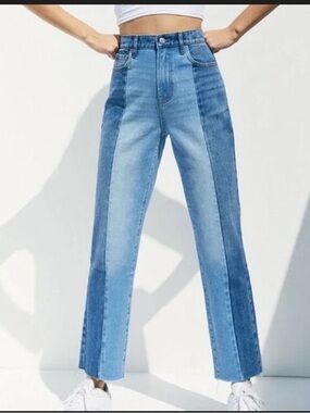 PacSun Two-Tone Blue High-Rise Straight Jeans Size 28